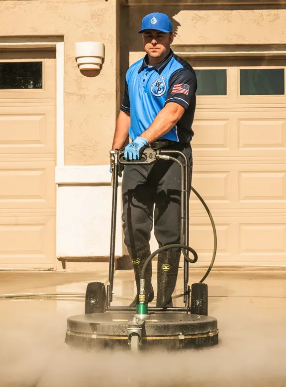 Wash Patrolman Steam Cleaning Concrete Driveway in Glendale